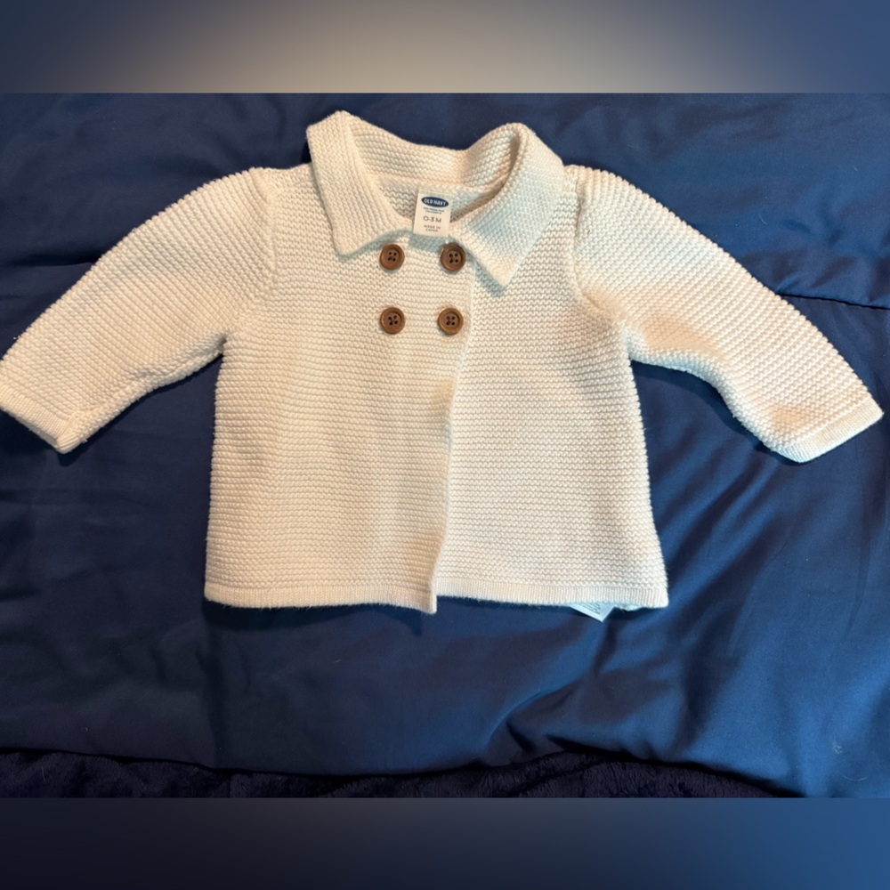 Old Navy Cream Knit Sweater with Brown Buttons